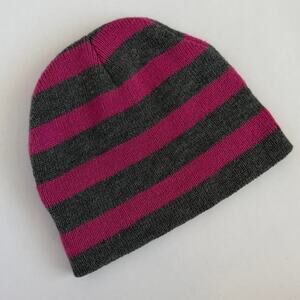 Grey & Pink Striped Beanie
